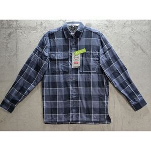 Wrangler Mens Small Blue All‎ Terrain Gear Flannel Plaid Shirt Shacket Western